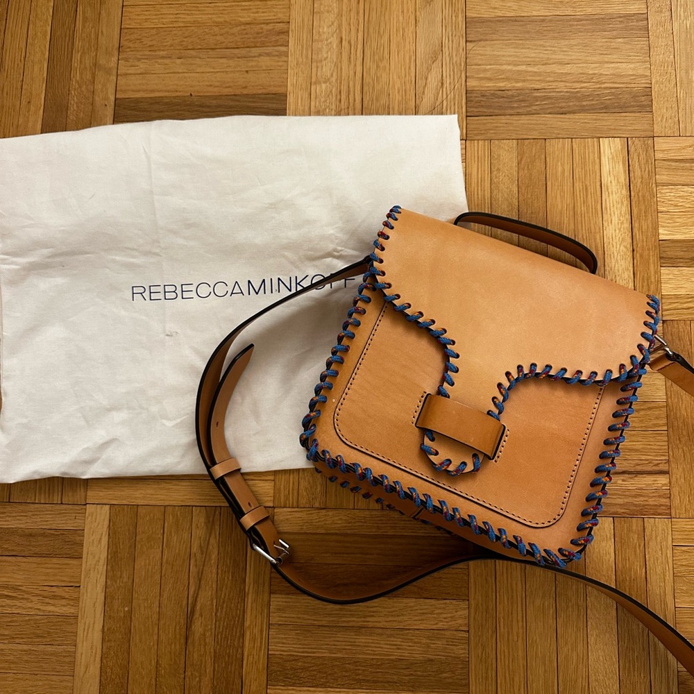Rebecca Minkoff Tan Crossbody Bag with Blue Accents